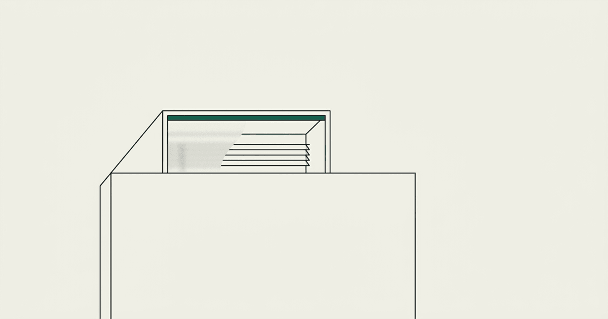 Ilustración lineal de una cámara acorazada opaca con un pequeño visor de cristal verdigris que revela solo una mínima parte de lo que hay dentro